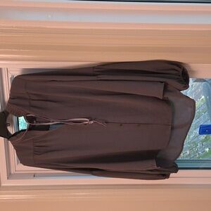 NYDJ Grey blouse Button Front Velvet Tie Large NWT